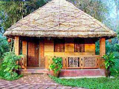 traditional thatched-roof cottages